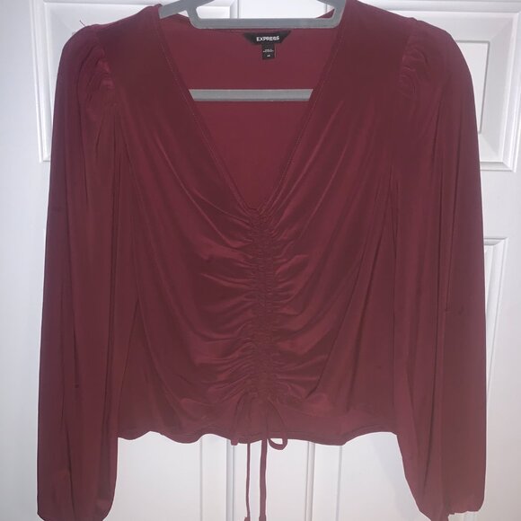 EXPRESS, RUCHED FRONT, DRAWSTRING, BLOUSE, MAROON, XS - Picture 2 of 3